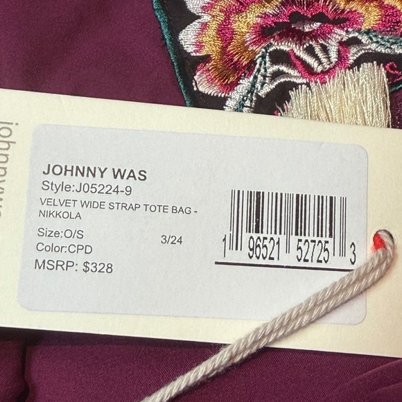 NWT Johnny Was Biya JWLA Cerise Burgundy Tote Velvet Embroidered Wide Strap Bag - Picture 8 of 8